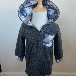 Gray Hooded Pullover with Animal Print Accents with bottoms (set)